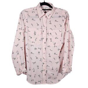 Light Pink Floral Button-Down Shirt With Chest Pockets & Long Sleeves By Sioni